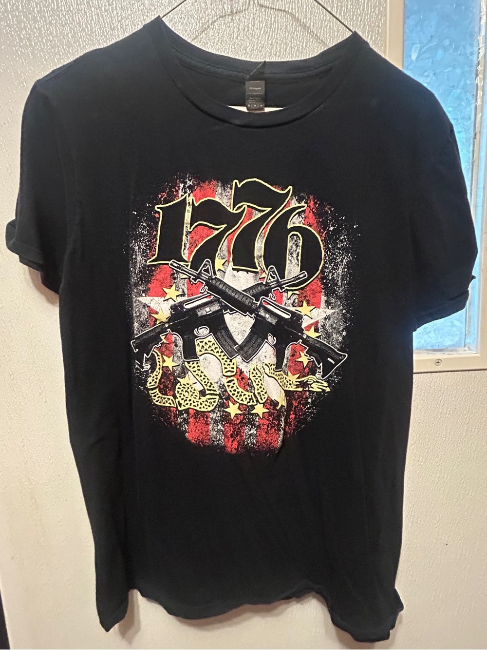 Anvil Black Short Sleeve 1776 Graphic Tee with Red & Yellow Accents INFOWARS